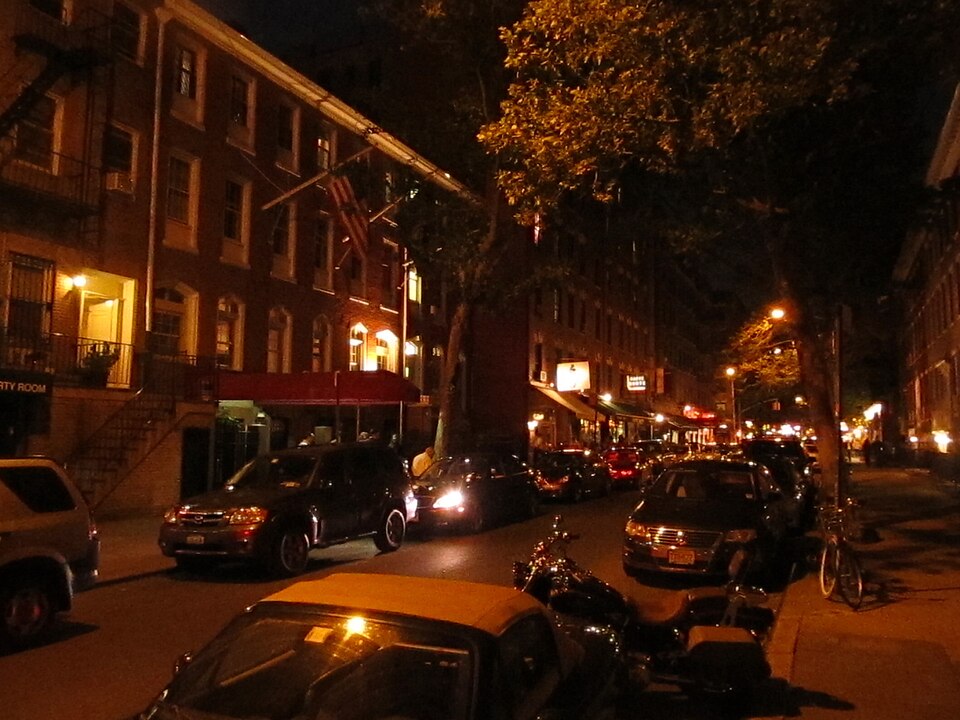 MacDougal Street at night (The Gaslight Cafe doorway, 116 MacDougal Street)